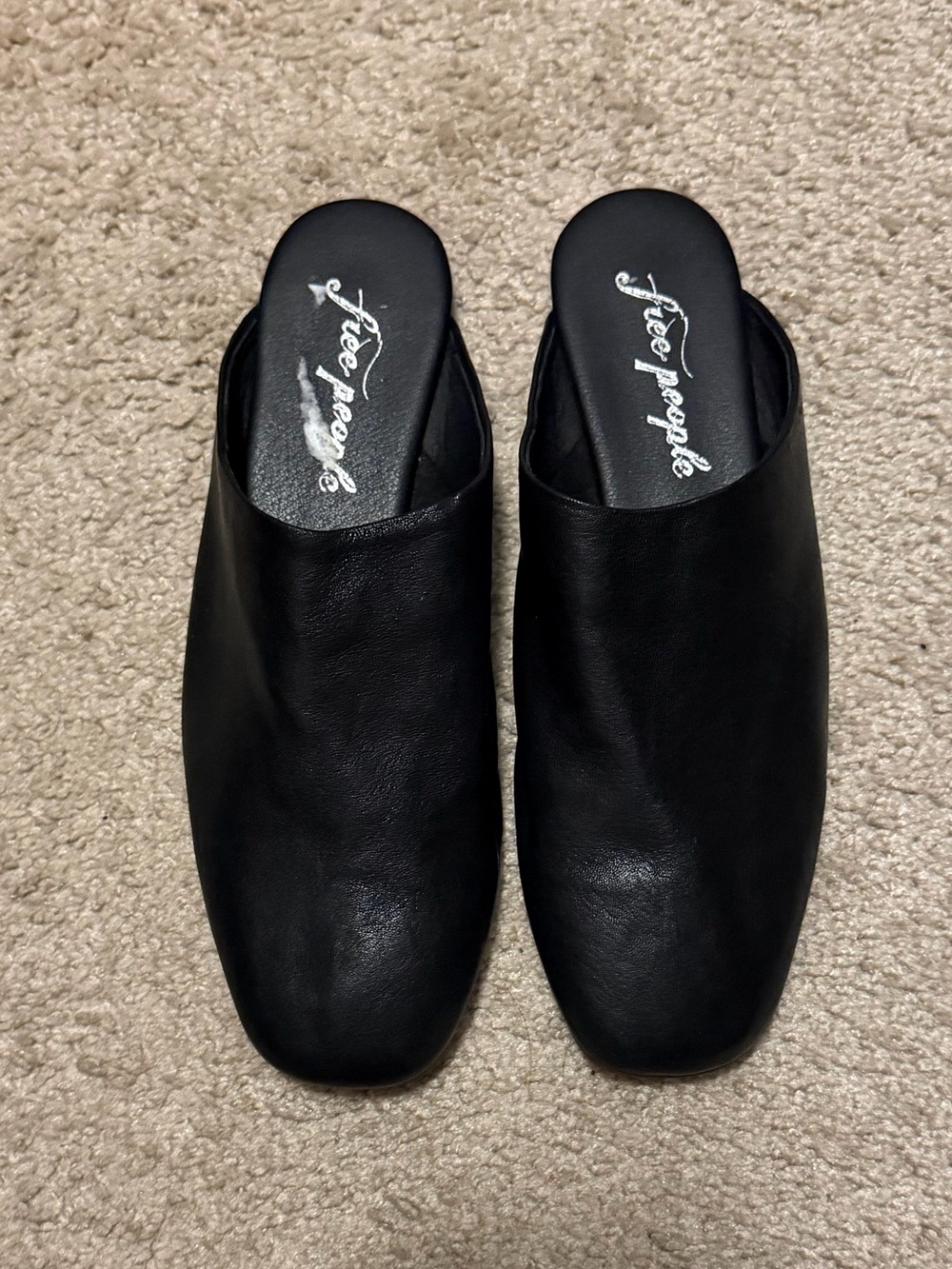 Free People Black Leather Flat Mules Slides EU 37 US 6.5 Made in Spain